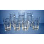 Seven vintage etched glass drinking glasses