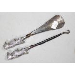 George V silver handle shoe horn & button hook