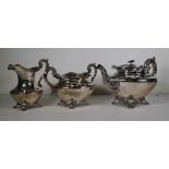 William IV sterling silver three piece teaset