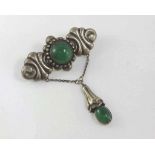 Scandinavian vintage silver and Chrysoprase brooch