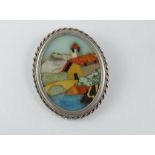 Vintage pietra dura inlaid brooch / pendant