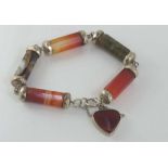 Good antique Scottish silver and agate bracelet