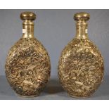 Pair Chinese Tianjin silver cased decanters