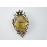 Vintage silver, citrine and seed pearl pendant