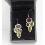 Handmade silver, garnet and peridot earrings