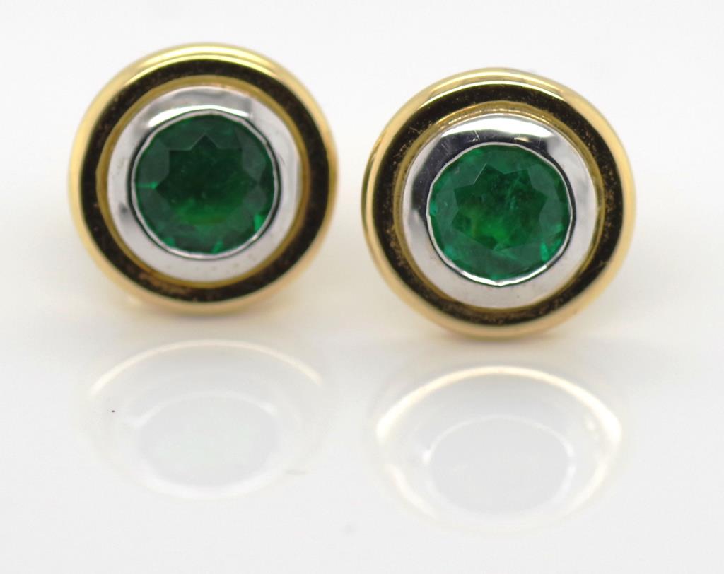 Pair of good emerald and two tone gold earrings