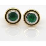 Pair of good emerald and two tone gold earrings