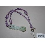 Chinese jade. amethyst & garnet bead necklace