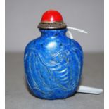 Chinese lapis with coral stone top snuff bottle