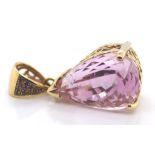 14ct gold, kunzite and diamond pendant