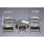 Set of miniature silver chairs & a table
