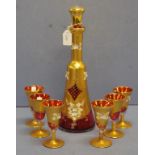 Seven piece Venetian glass liqueur set