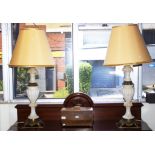 Pair of marble urn base electric lamps
