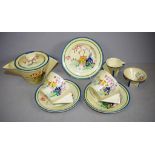 Eight piece Clarice Cliff Wilkinson teaset