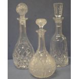Three vintage crystal decanters