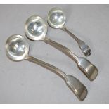 Three various vintage silver plate sauce ladles