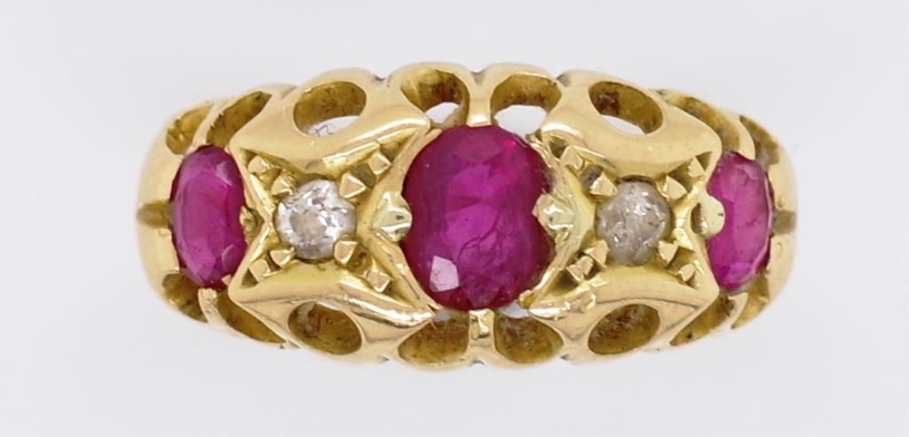 Antique gold diamond and ruby ring