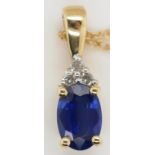 9ct yellow gold sapphire and diamond pendant