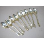 Nine Victorian sterling silver dessert spoons
