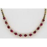 Two tone 18ct gold ruby and diamond necklace