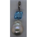 Baroque pearl topaz and 9ct gold drop pendant