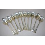 Ten Victorian sterling silver soup spoons
