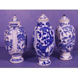 3 Chinese 18th C export blue & white tea caddies