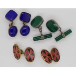 A collection of malachite and lapis set cufflinks