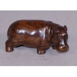 Japanese carved wood hippopotamus netsuke