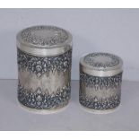 Two vintage Indonesian silver lidded canisters