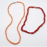 Two single strand coral necklaces