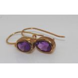 Pair of 9ct gold and amethyst drop earrings