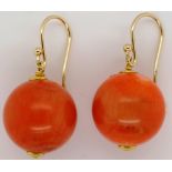 Set of Asian coral bead and 9ct gold earrings
