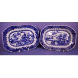 Pair 18th C; Chinese Export blue & white platters