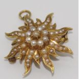 10ct gold and seed pearl star burst brooch