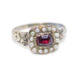 Georgian seed pearl & garnet gold ring