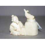 Antique ivory fisherman & basket snuff bottle