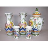 Five assorted Dutch Gouda pottery vases