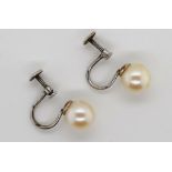 Mid century 8mm cultured pearl and gold earrings