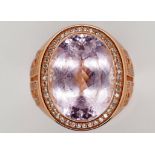 Kunzite set silver gilt ring