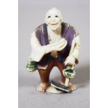 Antique Japanese ivory netsuke - Man with a staff