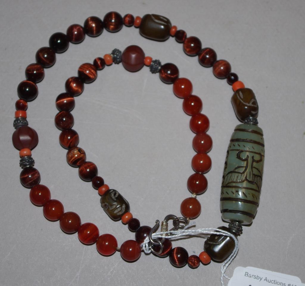 Chinese tigers eye & agate bead necklet