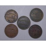 Five 19th century Australian penny tokens