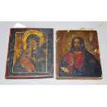 Pair hand painted icons on wood