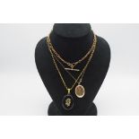 Antique gilt metal chains and lockets