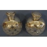 Pair Edwardian silver & crystal perfume bottles