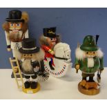 Four German wooden novelty nut crackers