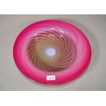 Vintage white and red swirl art glass dish