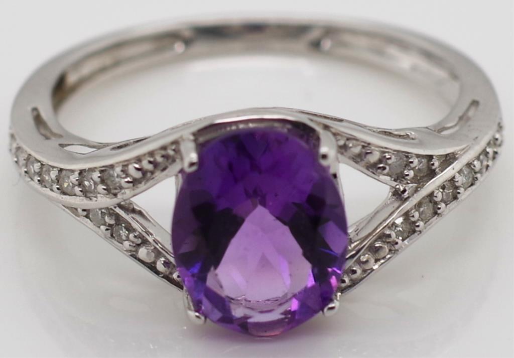 9ct white gold diamond and amethyst ring - Image 2 of 3