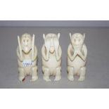 Three antique carved bone wise monkeys